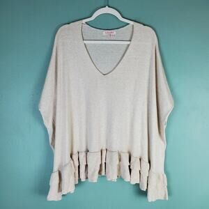 Fresh Produce Cream Ruffled V-Neck Poncho Sweater Size Small/Medium Beachy